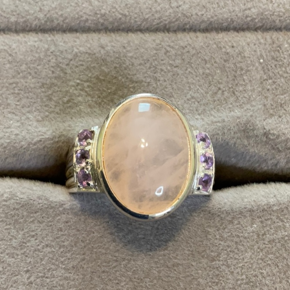 Pink and purple stone sterling silver ring